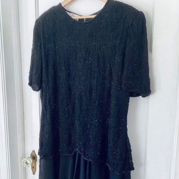 Vtg JMD New York Beaded Full Skirt Formal Evening Black Dress 3X sheer Eventwear - Picture 3 of 16